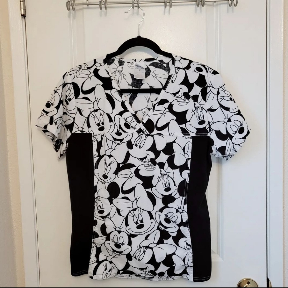 Black and White Disney Minnie Mouse Scrub Top